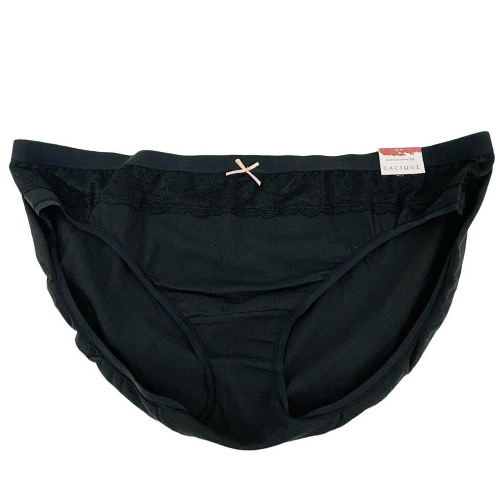 Lane Bryant Cacique Cotton Hipster Panty Black Lace Inlay Womens Plus Size 18/20